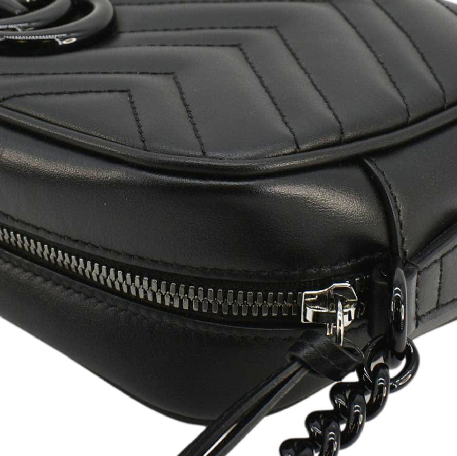GUCCI Gucci Marmont Matelasse Chevron Leather Camera Crossbody Bag Black 447632