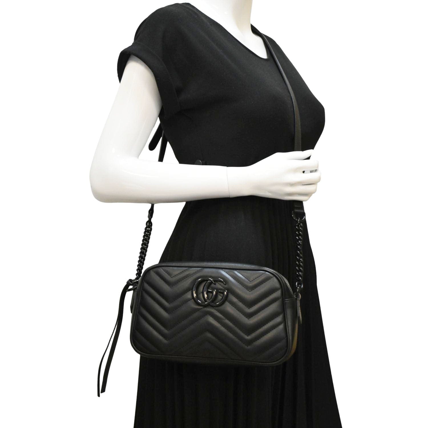 GUCCI Gucci Marmont Matelasse Chevron Leather Camera Crossbody Bag Black 447632
