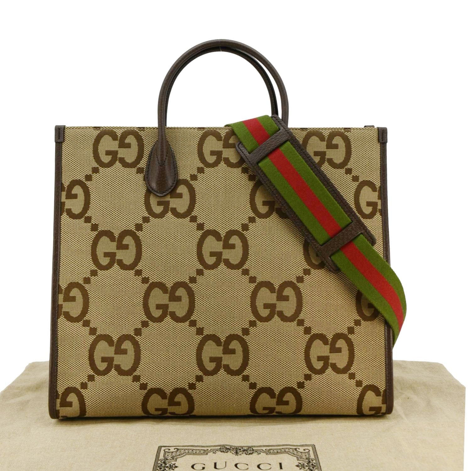 GUCCI Jumbo Gucci Canvas Tote Shoulder Bag Beige 678839