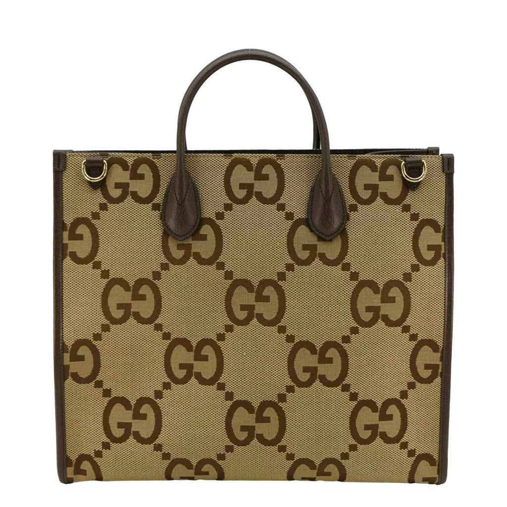 GUCCI Jumbo Gucci Canvas Tote Shoulder Bag Beige 678839