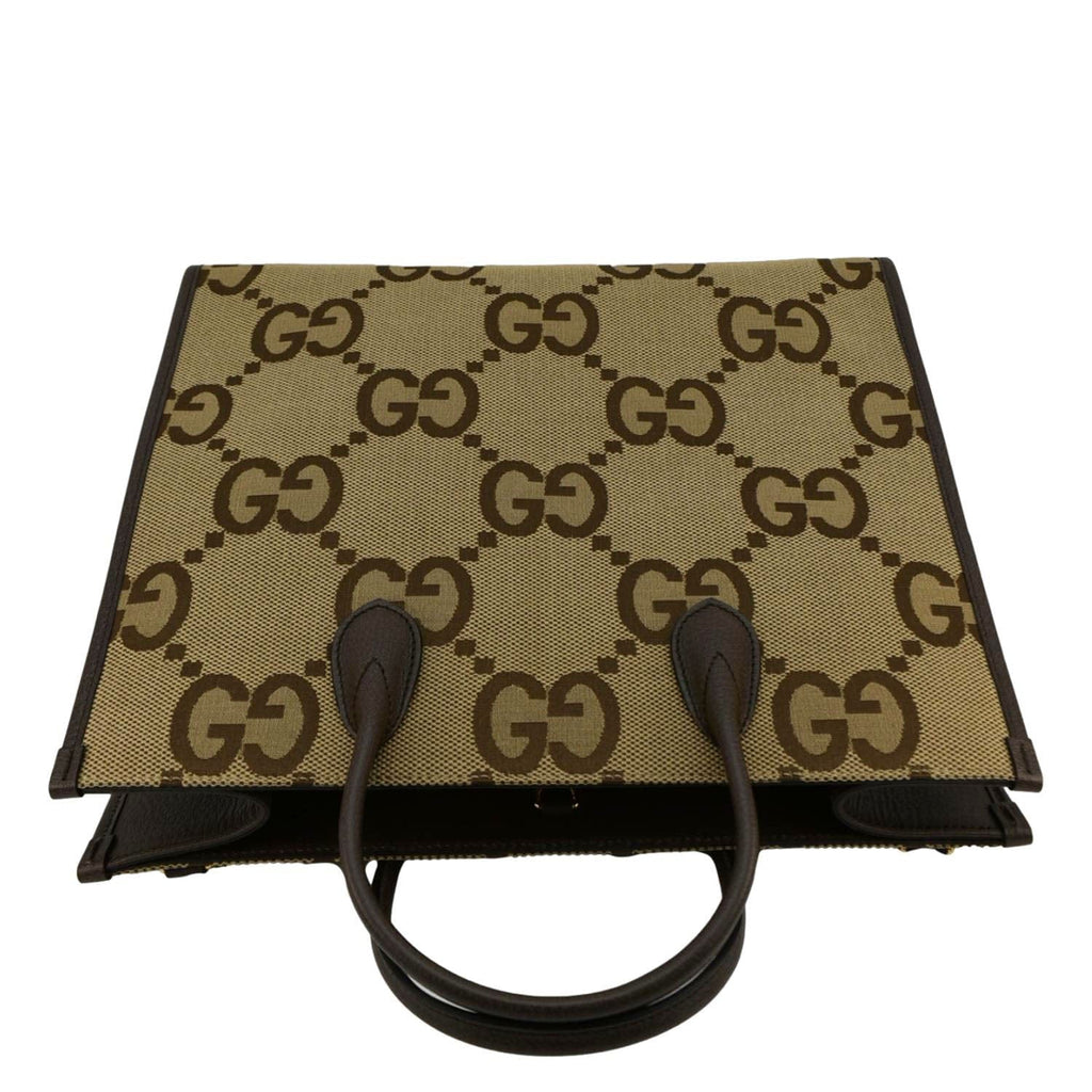 GUCCI Jumbo Gucci Canvas Tote Shoulder Bag Beige 678839