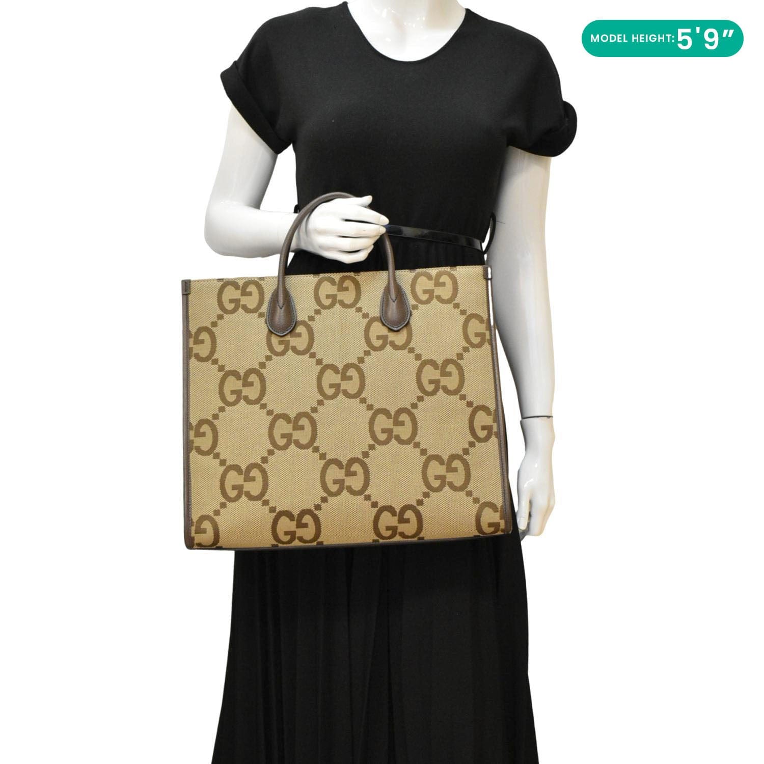 GUCCI Jumbo Gucci Canvas Tote Shoulder Bag Beige 678839