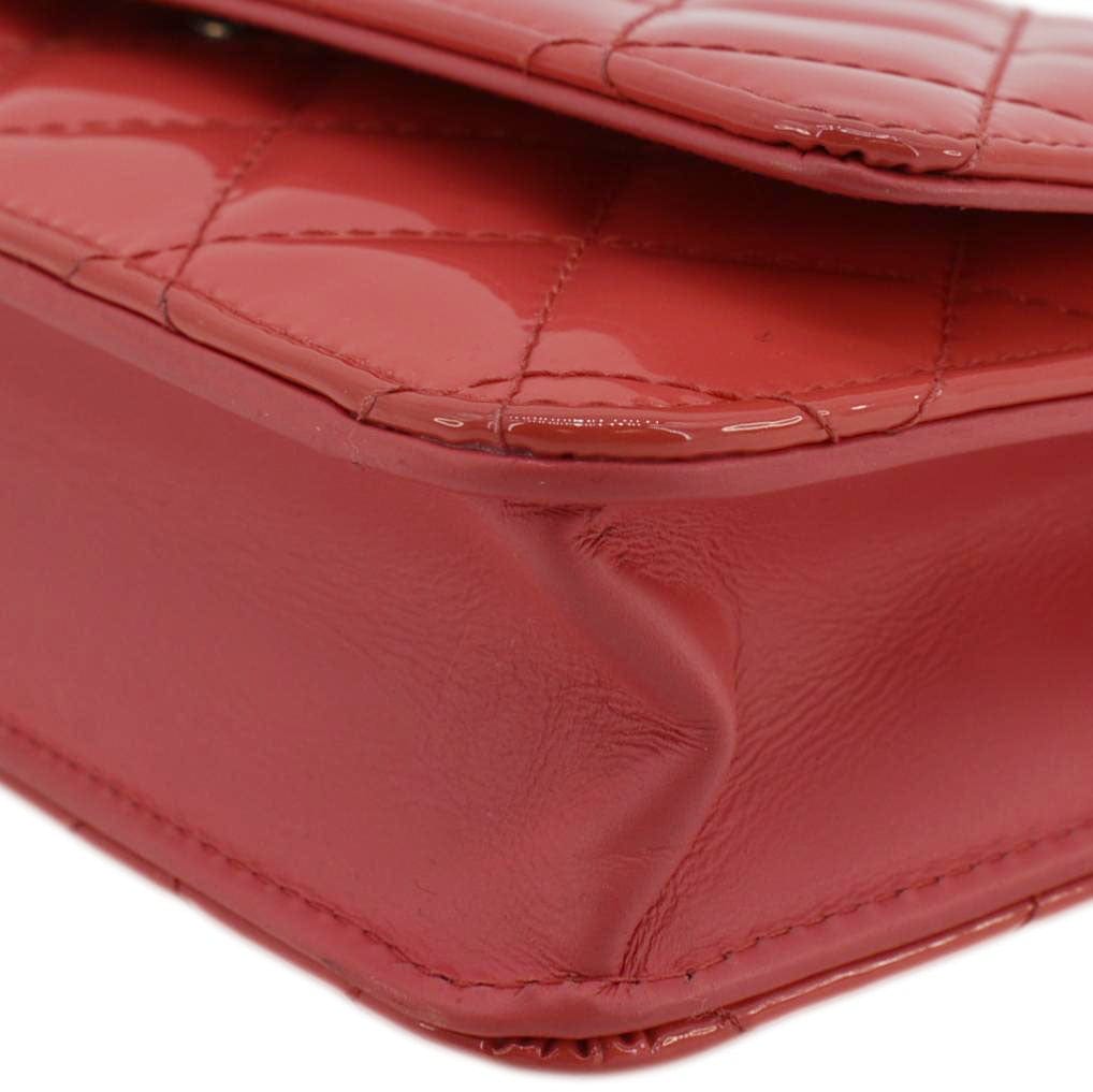 Chanel WOC Quilted Patent Leather Crossbody Bag Red