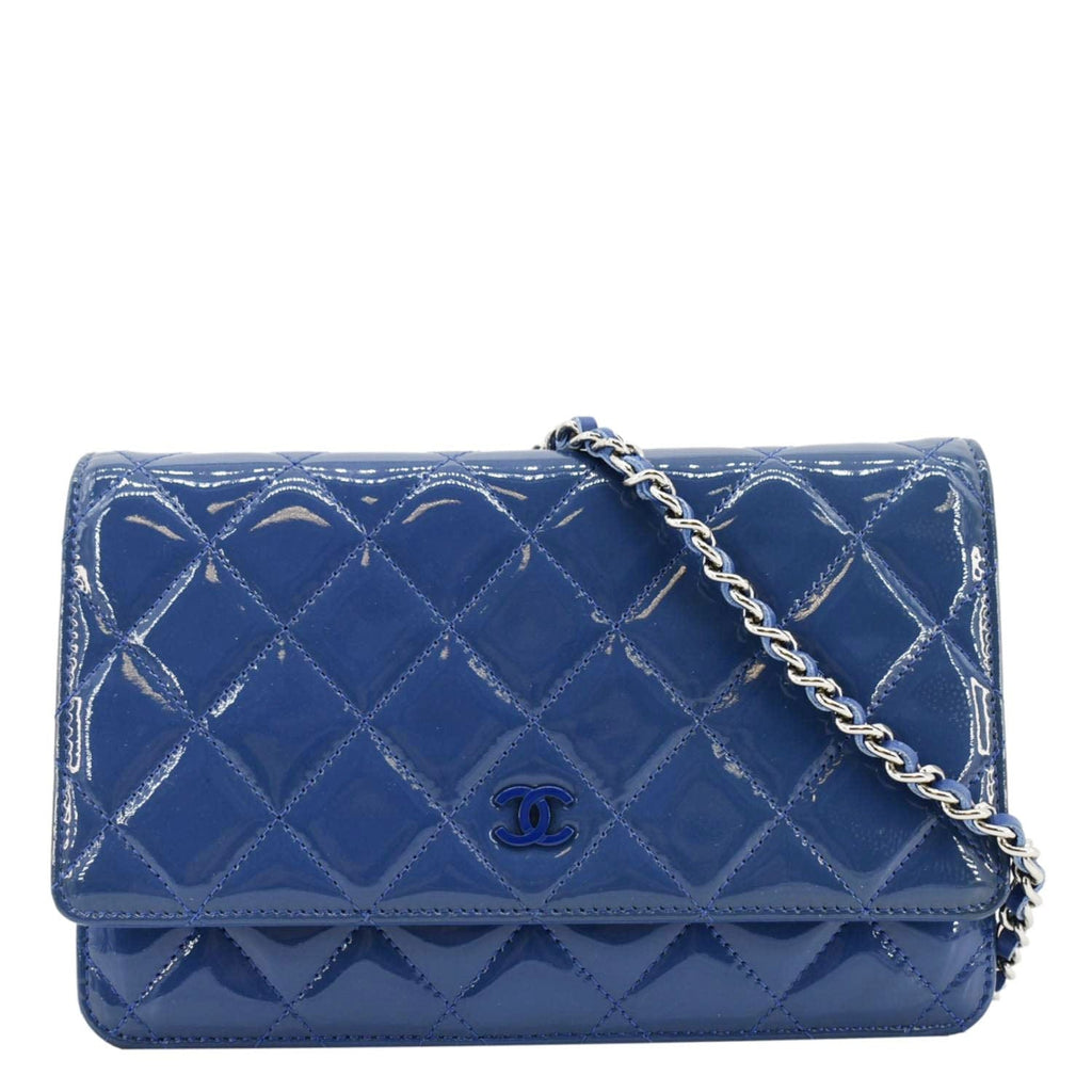 Chanel WOC Quilted Patent Leather Crossbody Bag Blue