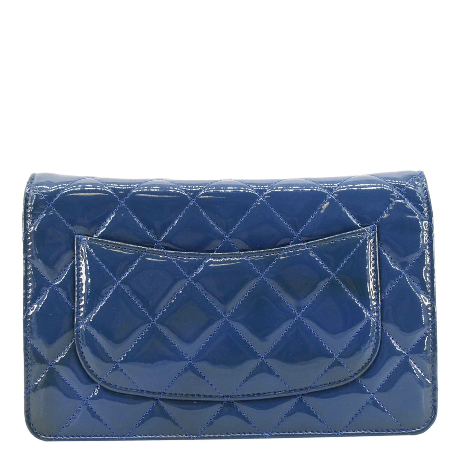 Chanel WOC Quilted Patent Leather Crossbody Bag Blue