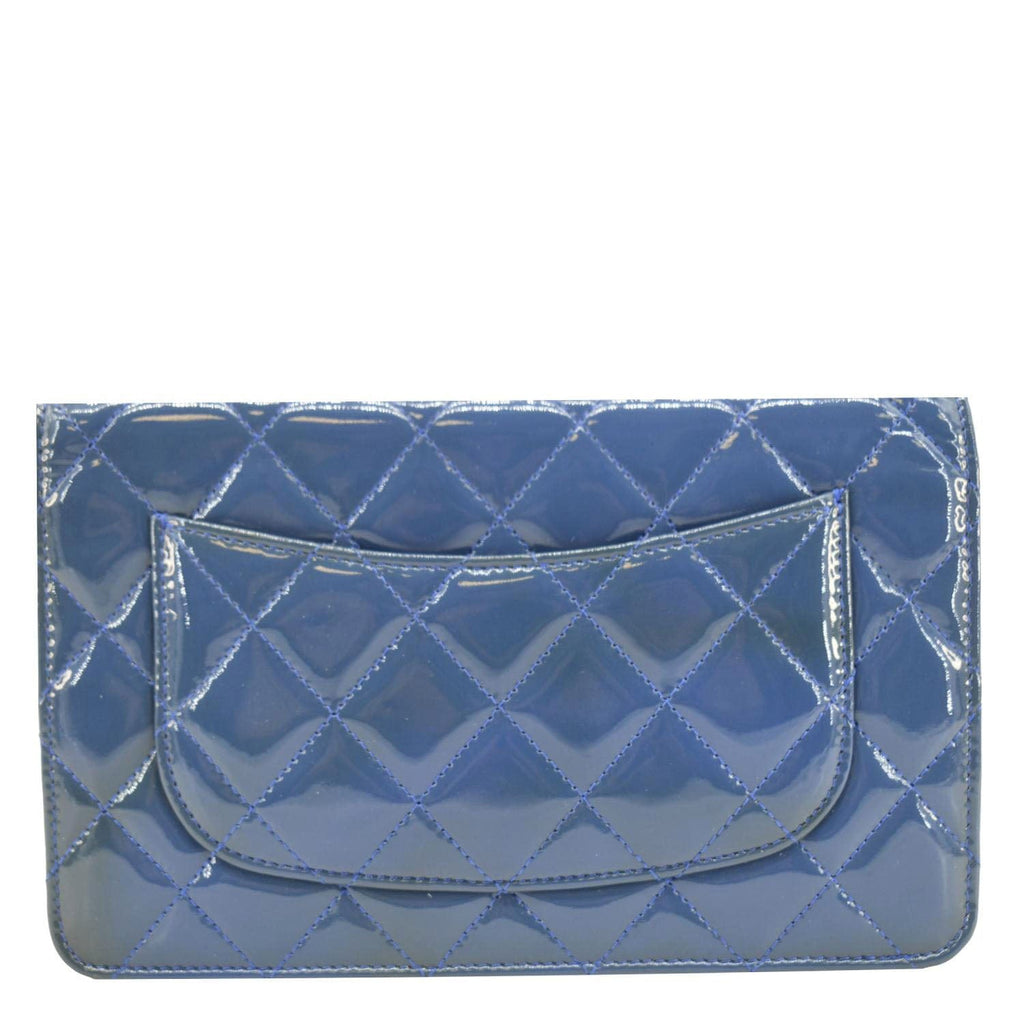 Chanel WOC Quilted Patent Leather Crossbody Bag Blue