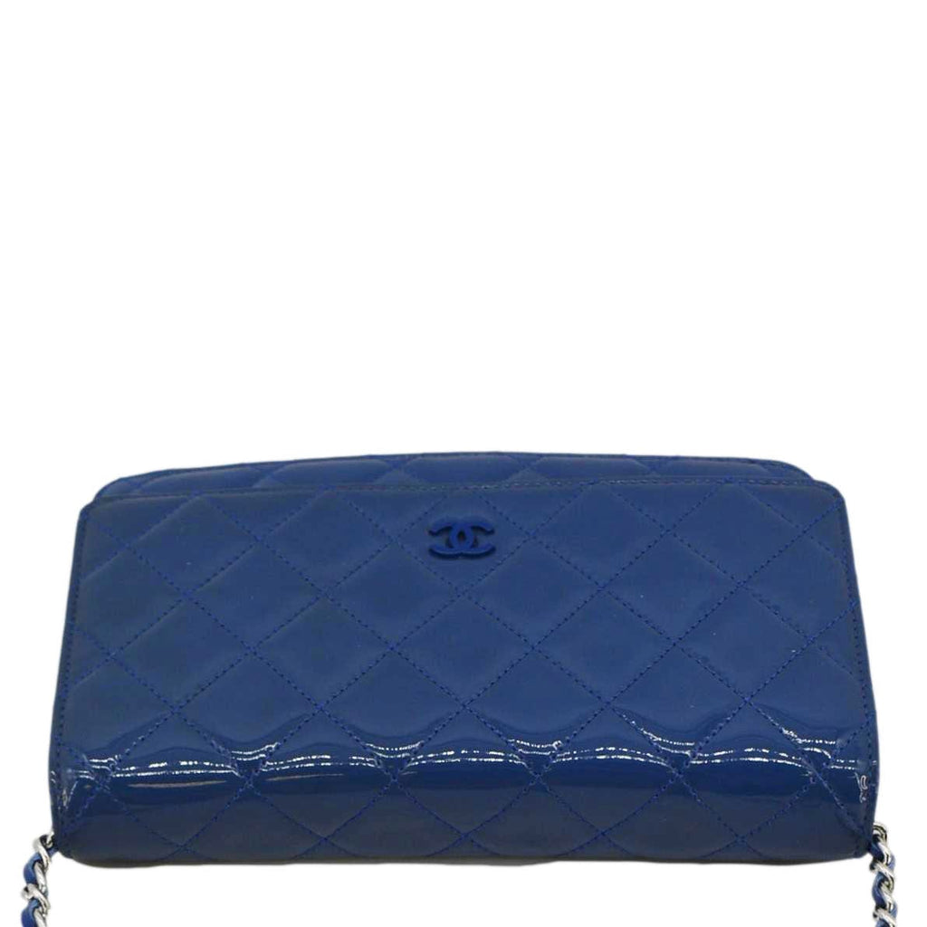 Chanel WOC Quilted Patent Leather Crossbody Bag Blue