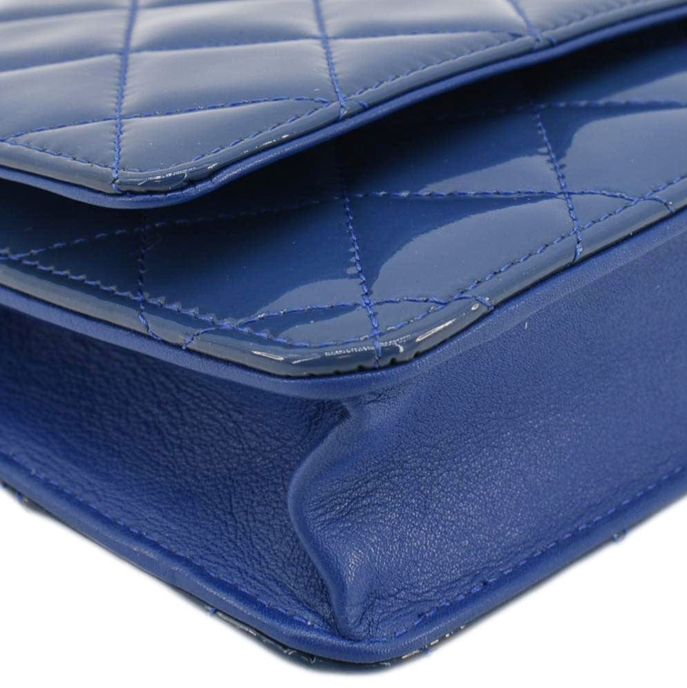 Chanel WOC Quilted Patent Leather Crossbody Bag Blue