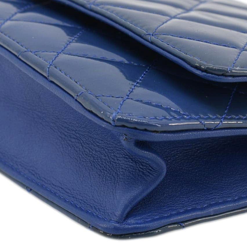 Chanel WOC Quilted Patent Leather Crossbody Bag Blue