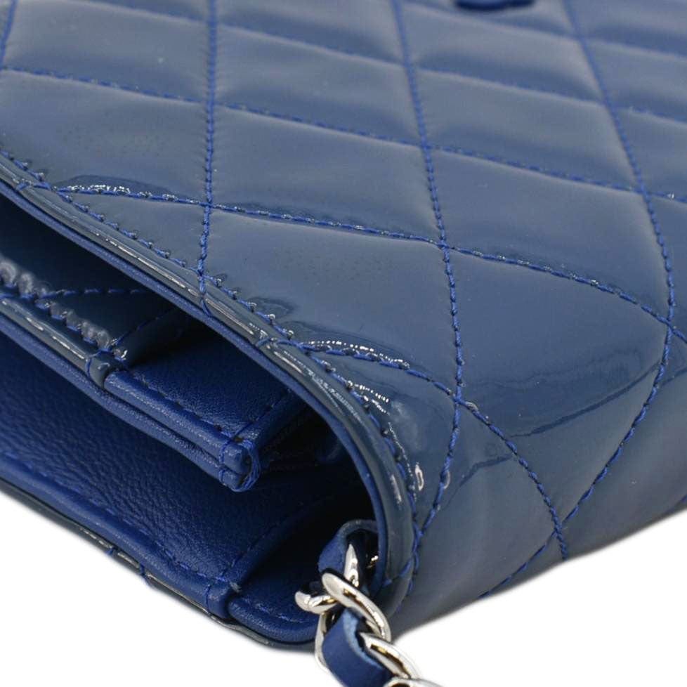 Chanel WOC Quilted Patent Leather Crossbody Bag Blue