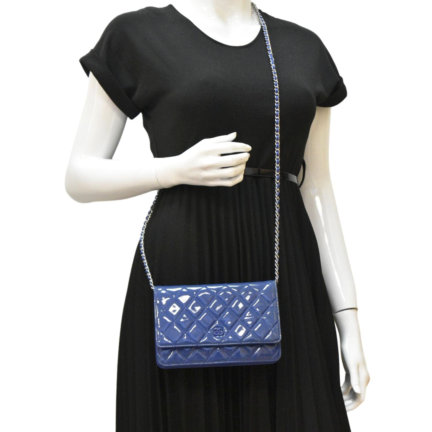 Chanel WOC Quilted Patent Leather Crossbody Bag Blue