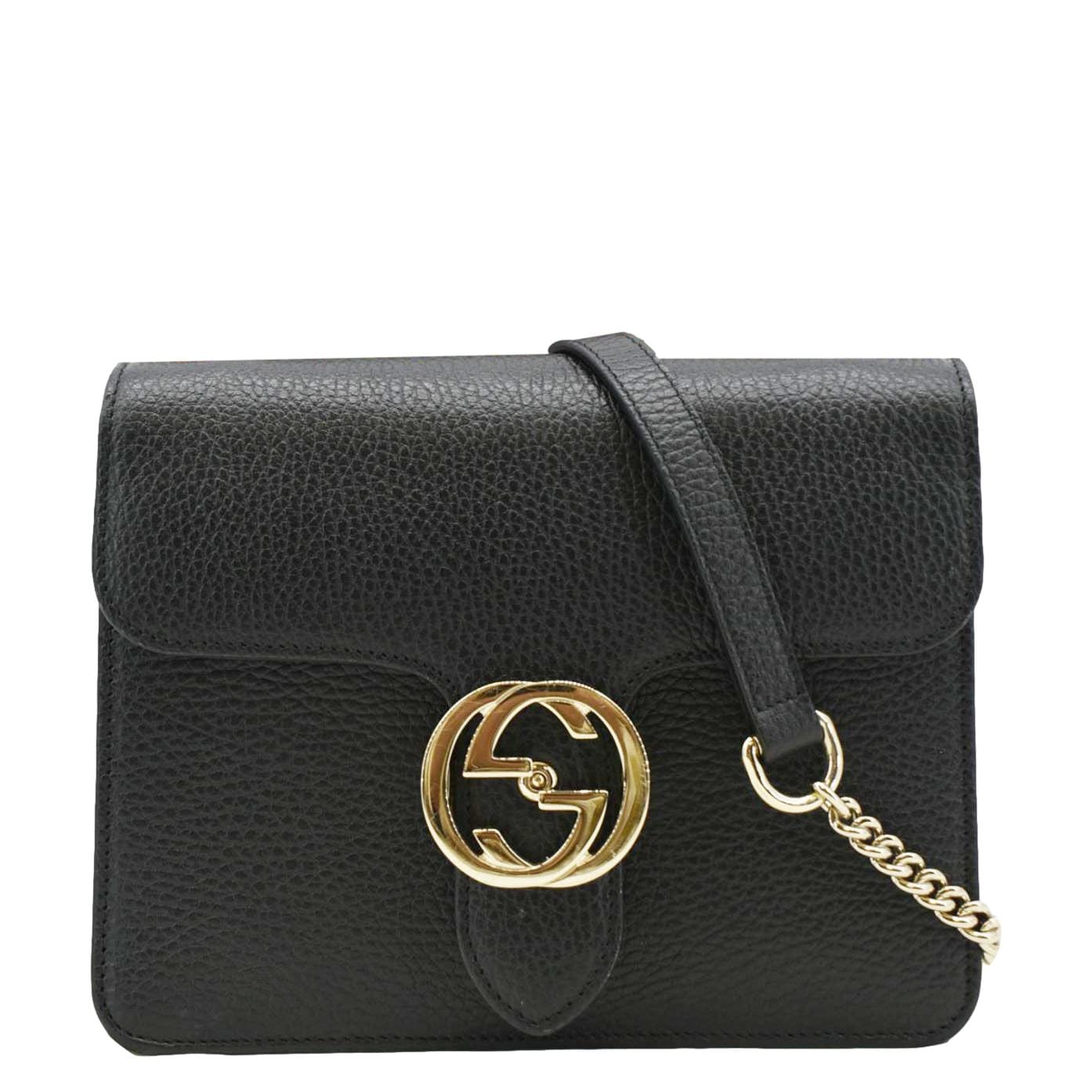 GUCCI Interlocking Gucci Leather Crossbody Bag Black 510304