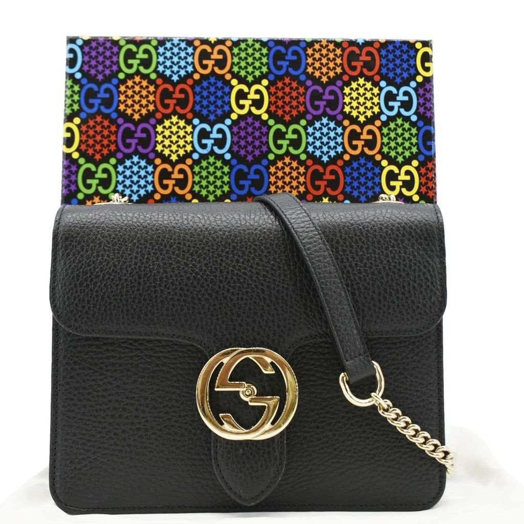 GUCCI Interlocking Gucci Leather Crossbody Bag Black 510304
