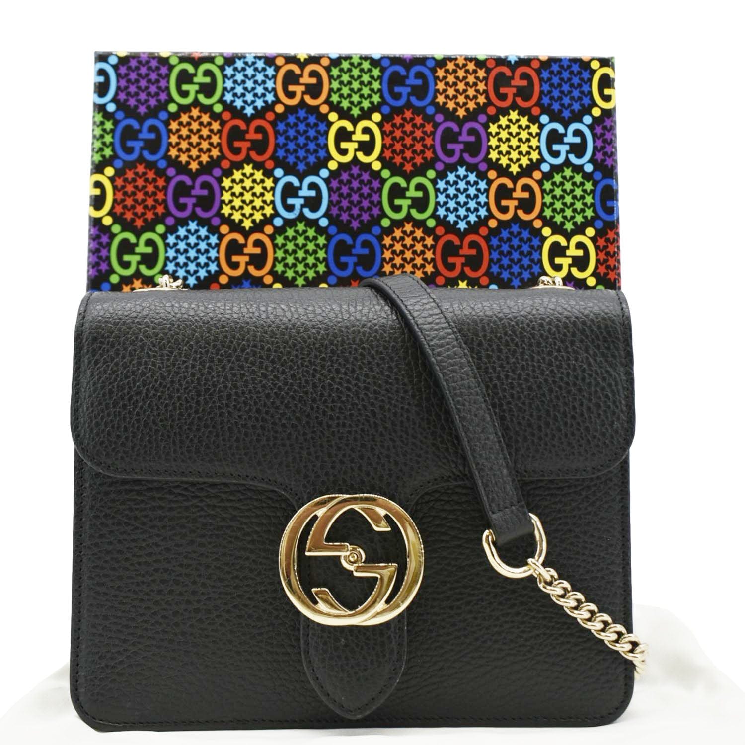 GUCCI Interlocking Gucci Leather Crossbody Bag Black 510304