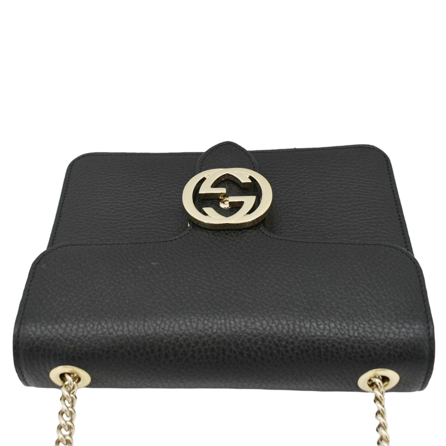 GUCCI Interlocking Gucci Leather Crossbody Bag Black 510304