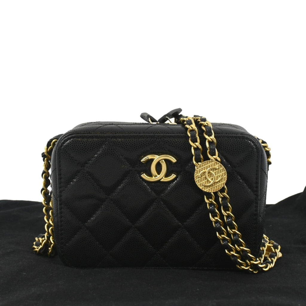 Chanel Twist Your Buttons Quilted Caviar Leather Crossbody Clutch Bag Black