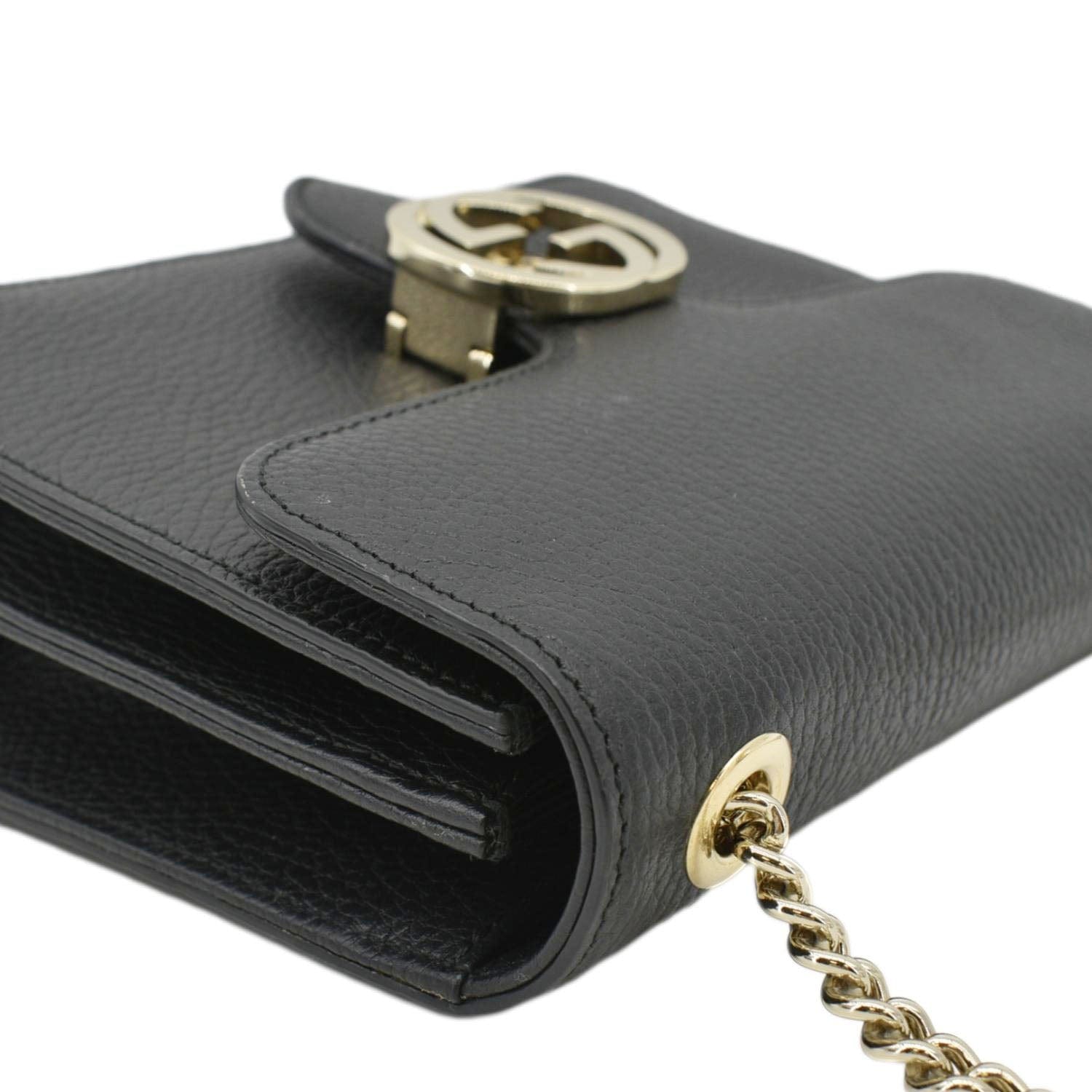GUCCI Interlocking Gucci Leather Crossbody Bag Black 510304