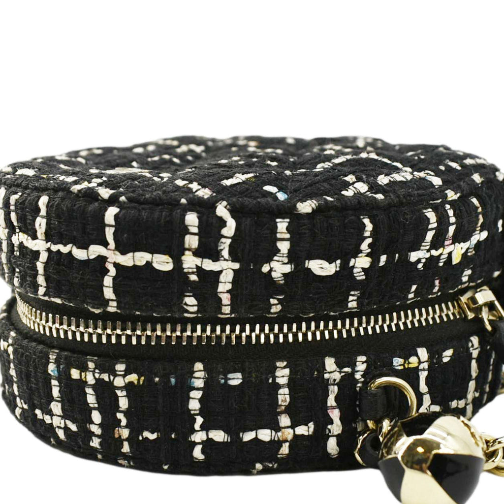 Chanel Round Quilted Tweed Clutch Crossbody Bag Black