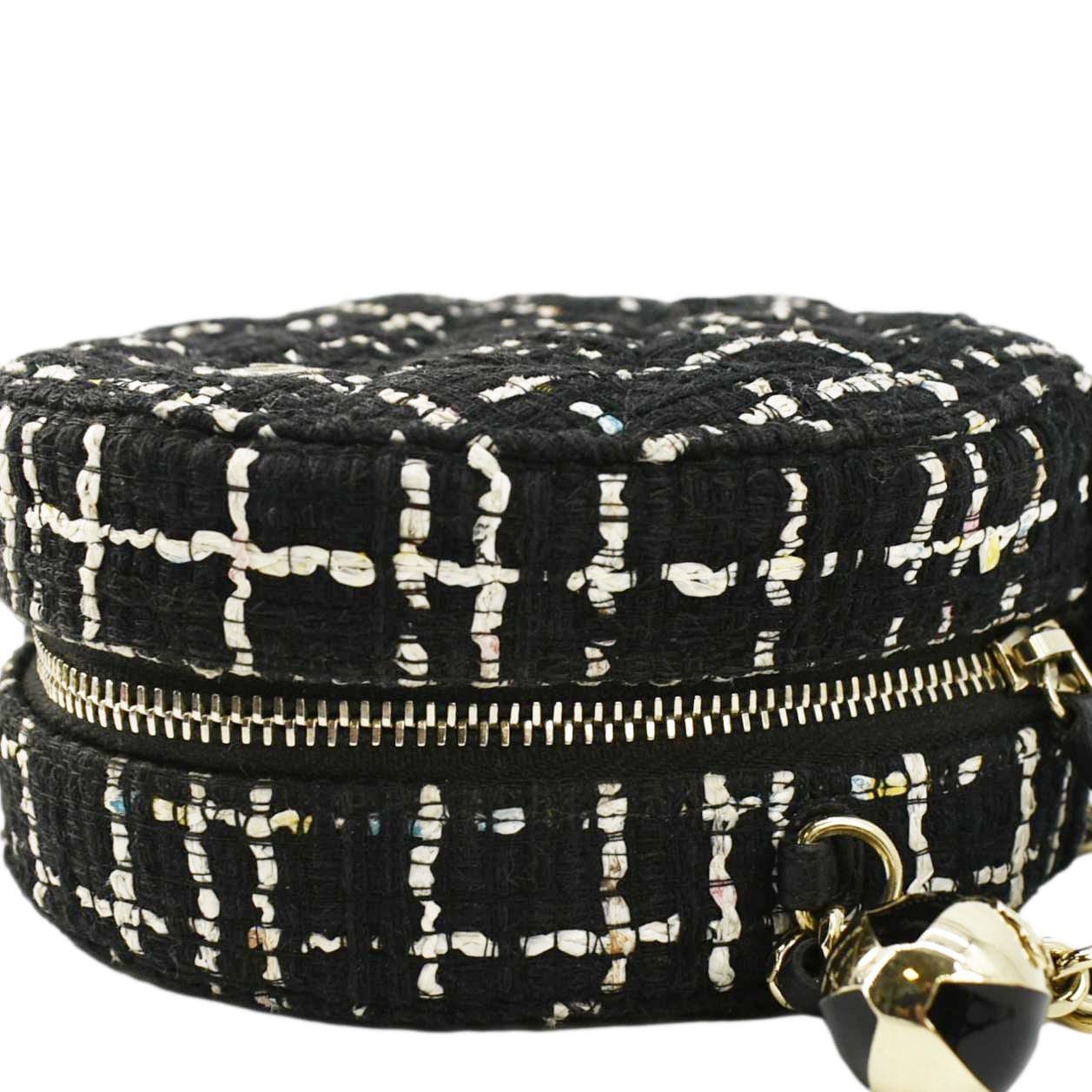 Chanel Round Quilted Tweed Clutch Crossbody Bag Black
