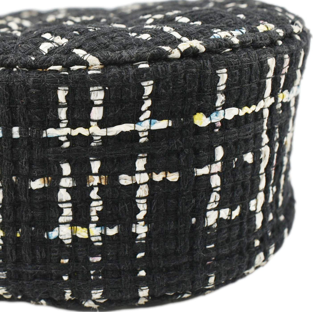 Chanel Round Quilted Tweed Clutch Crossbody Bag Black