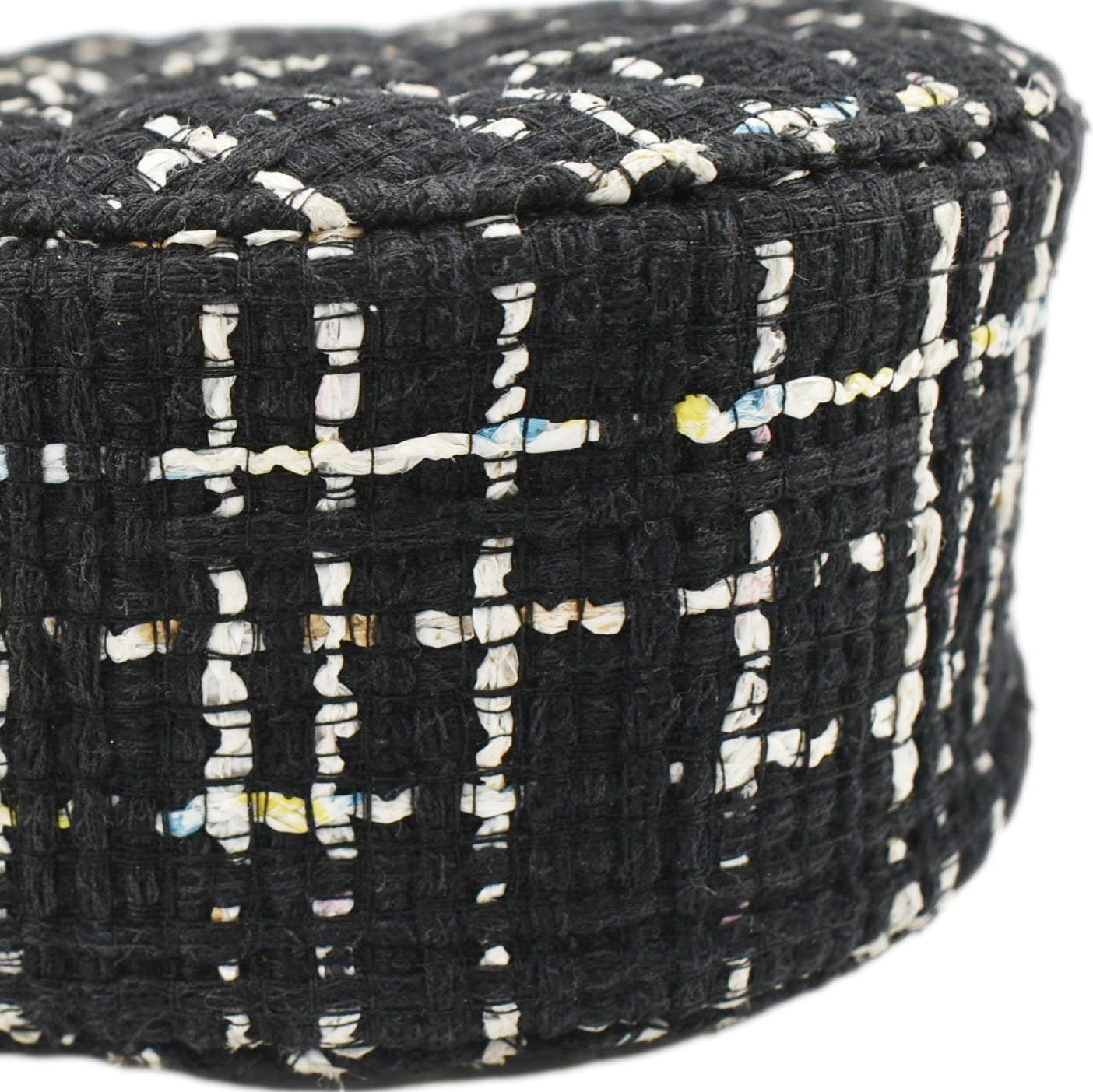 Chanel Round Quilted Tweed Clutch Crossbody Bag Black
