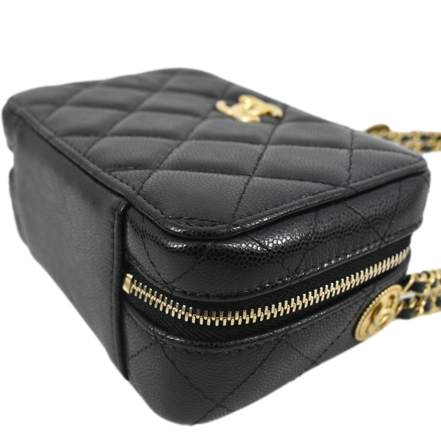 Chanel Twist Your Buttons Quilted Caviar Leather Crossbody Clutch Bag Black