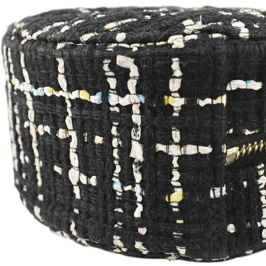 Chanel Round Quilted Tweed Clutch Crossbody Bag Black