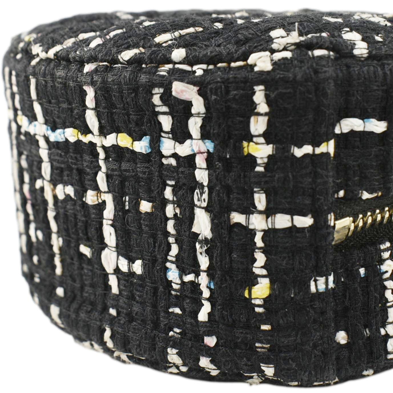 Chanel Round Quilted Tweed Clutch Crossbody Bag Black
