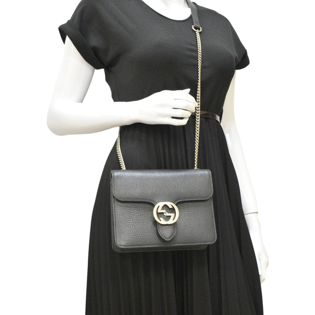 GUCCI Interlocking Gucci Leather Crossbody Bag Black 510304