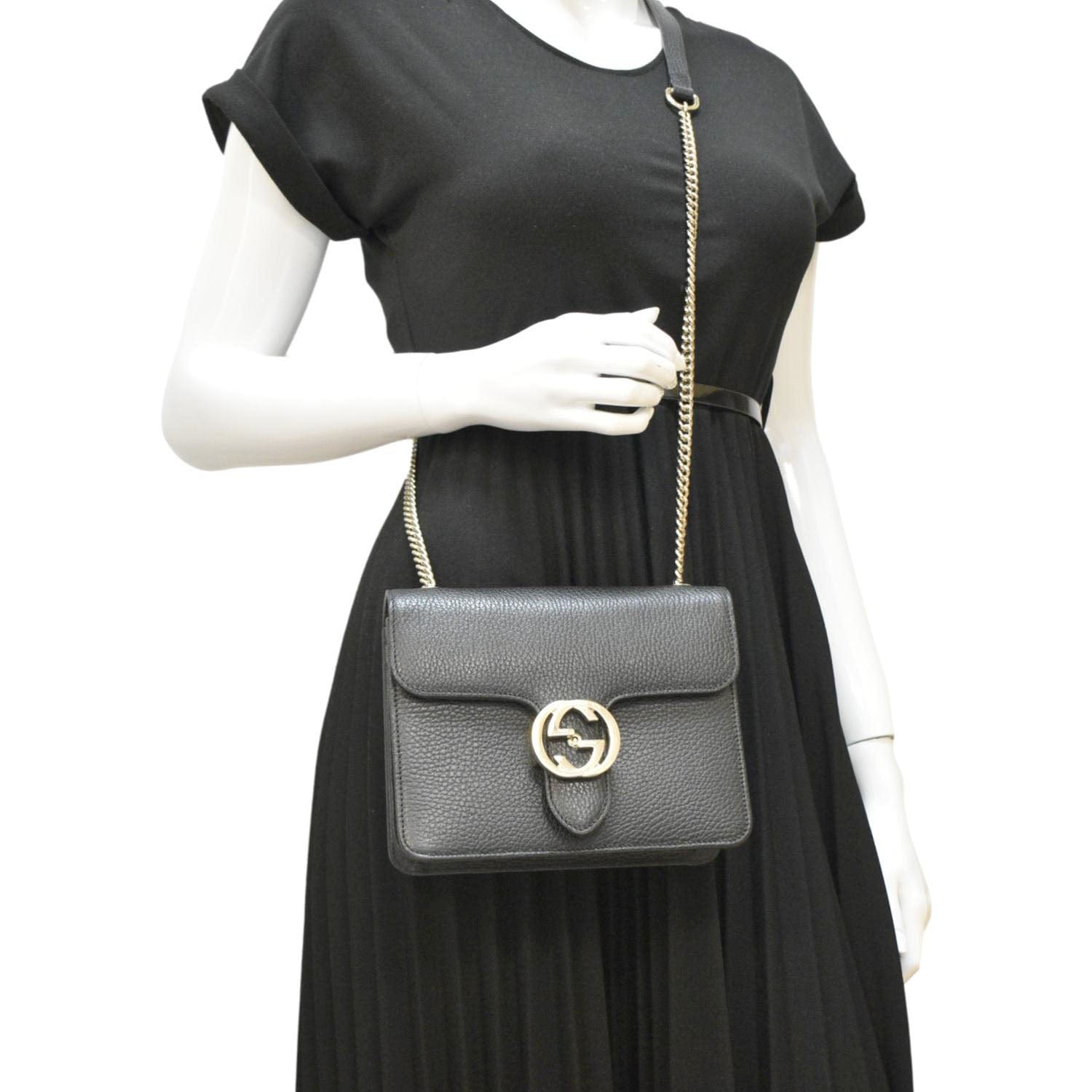 GUCCI Interlocking Gucci Leather Crossbody Bag Black 510304