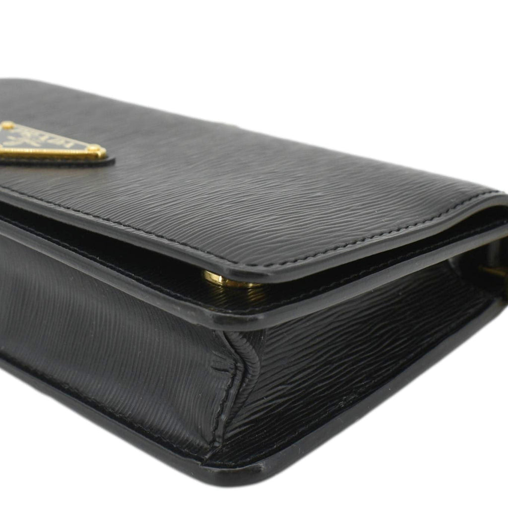 PRADA Wallet on Chain Leather Clutch Crossbody Bag Black
