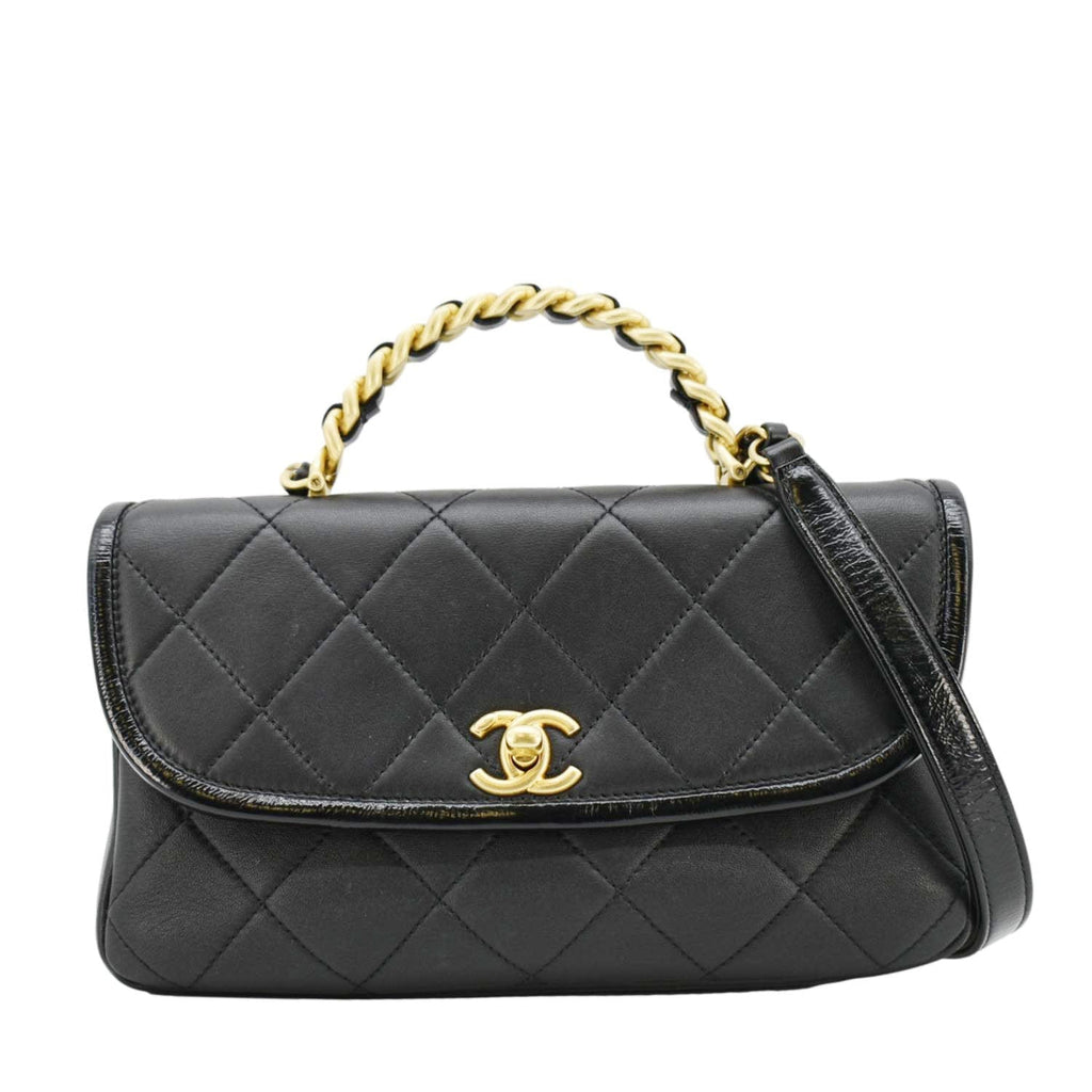 Chanel La Parisienne Small Quilted Lambskin Leather Shoulder Bag Black