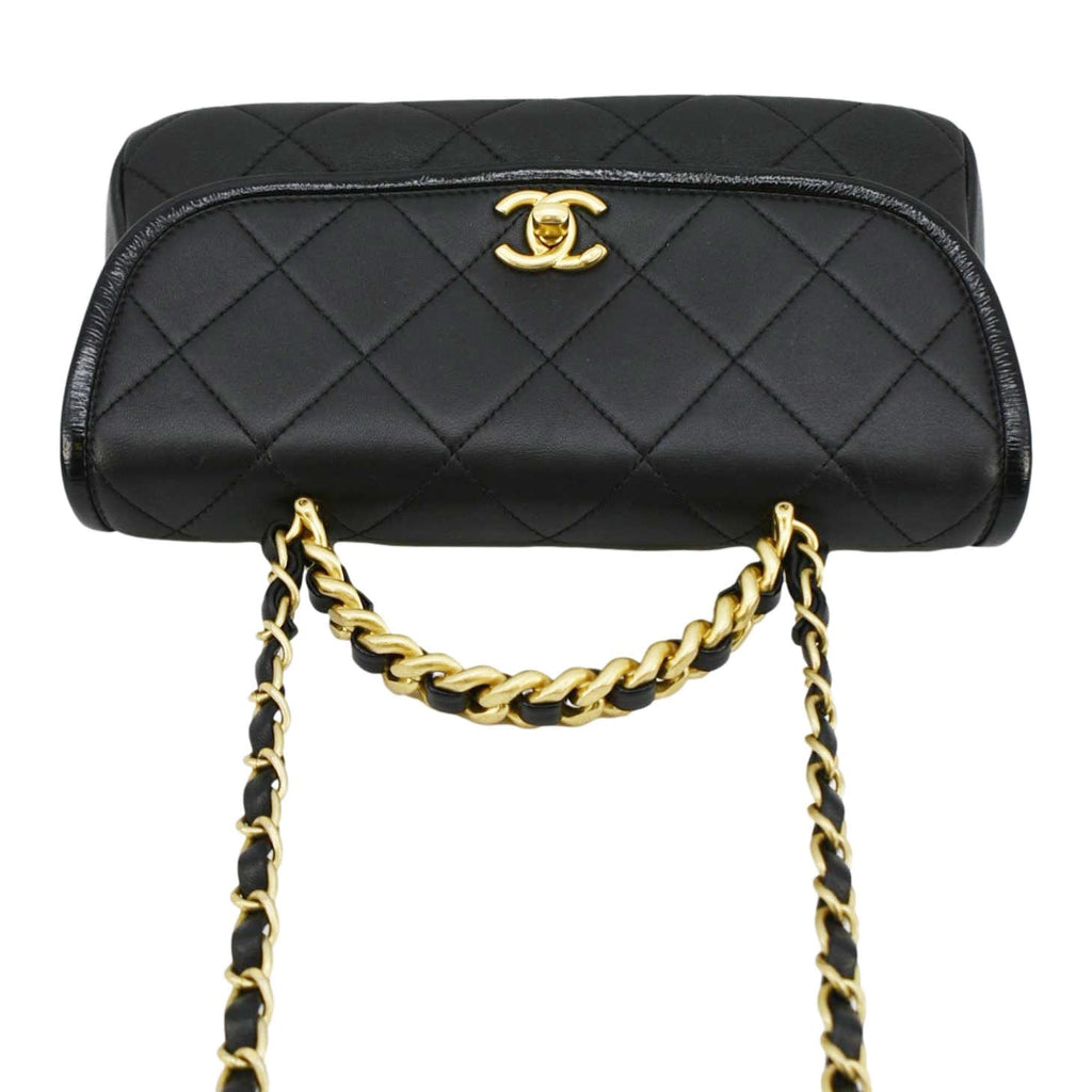 Chanel La Parisienne Small Quilted Lambskin Leather Shoulder Bag Black