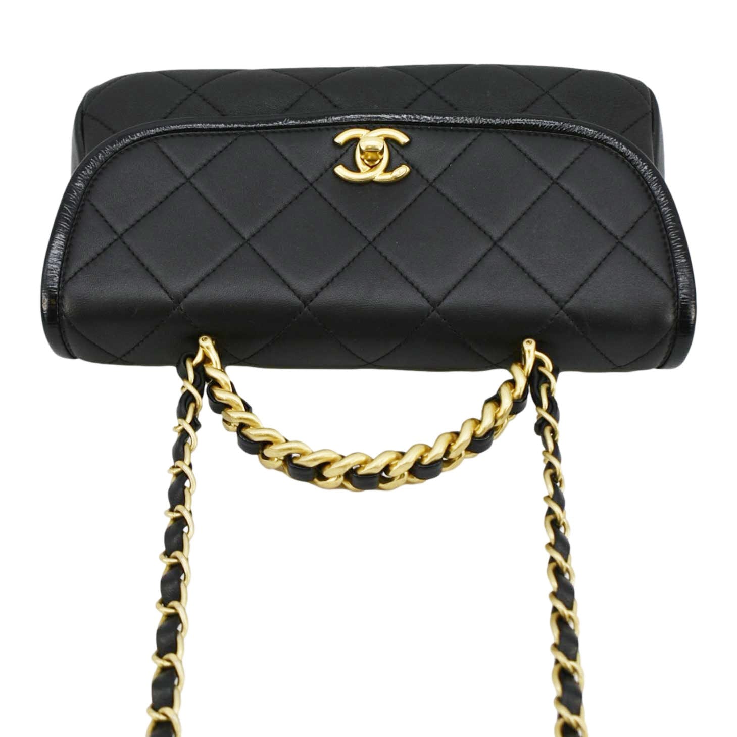 Chanel La Parisienne Small Quilted Lambskin Leather Shoulder Bag Black