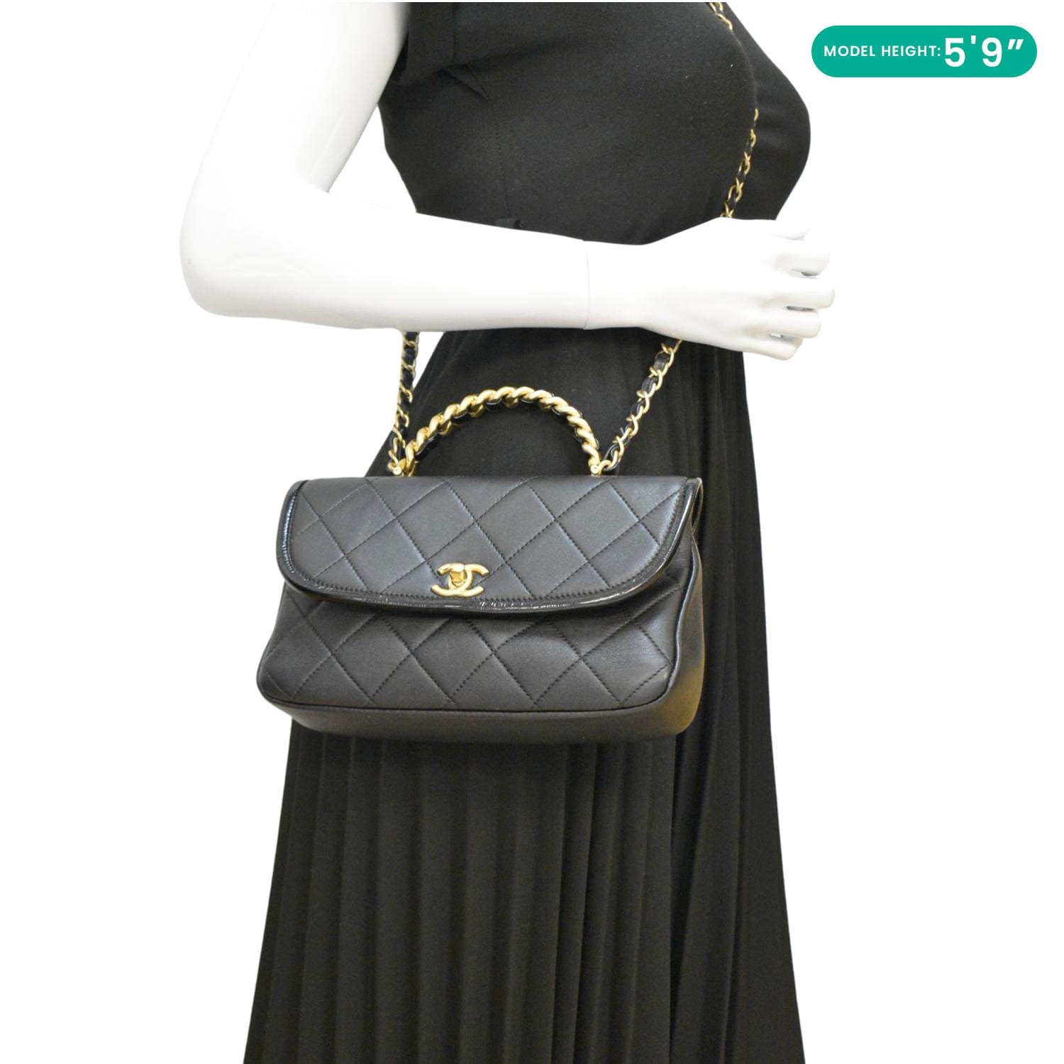 Chanel La Parisienne Small Quilted Lambskin Leather Shoulder Bag Black