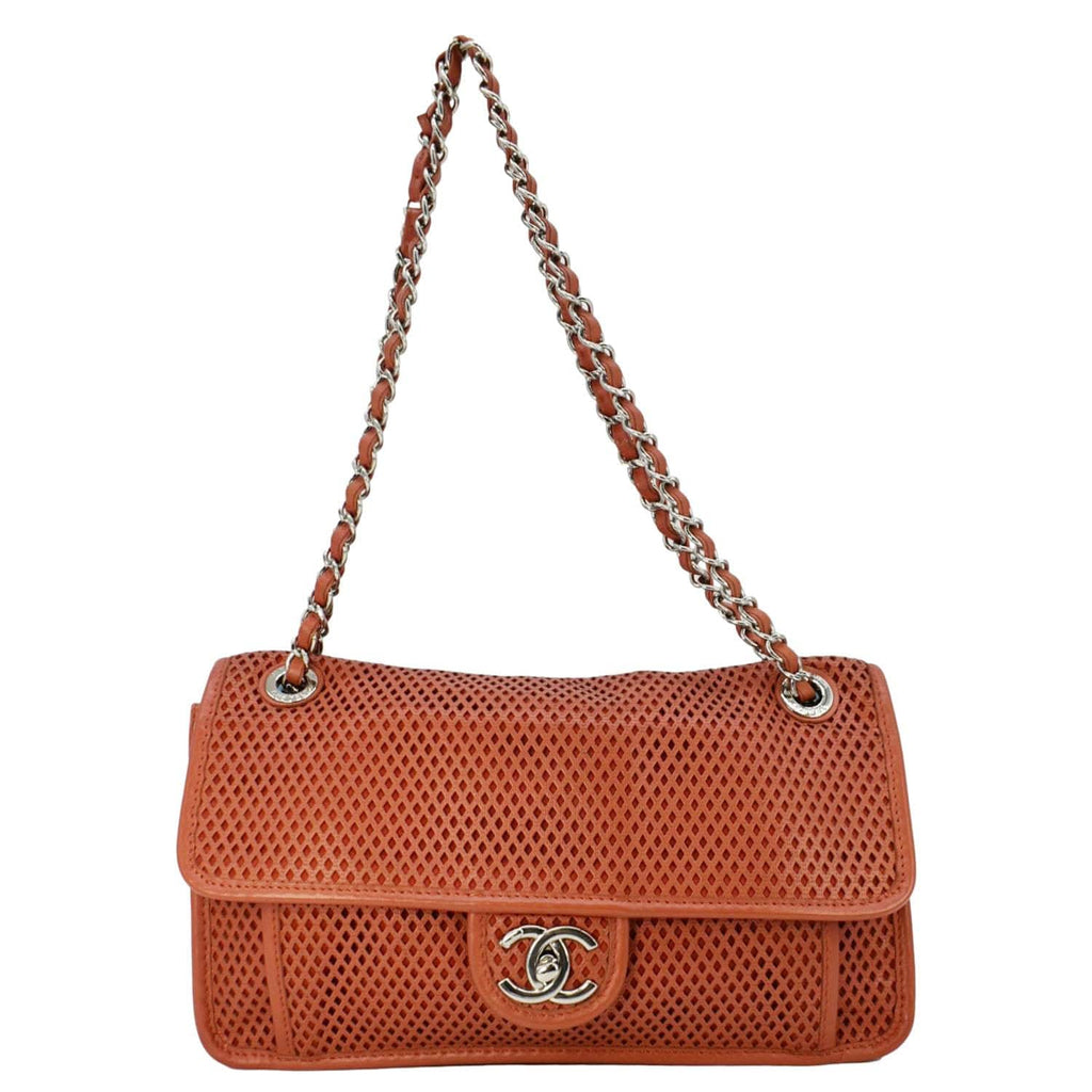 Chanel Up in the Air Classic Flap Perforated Calfskin Shoulder Bag Orange