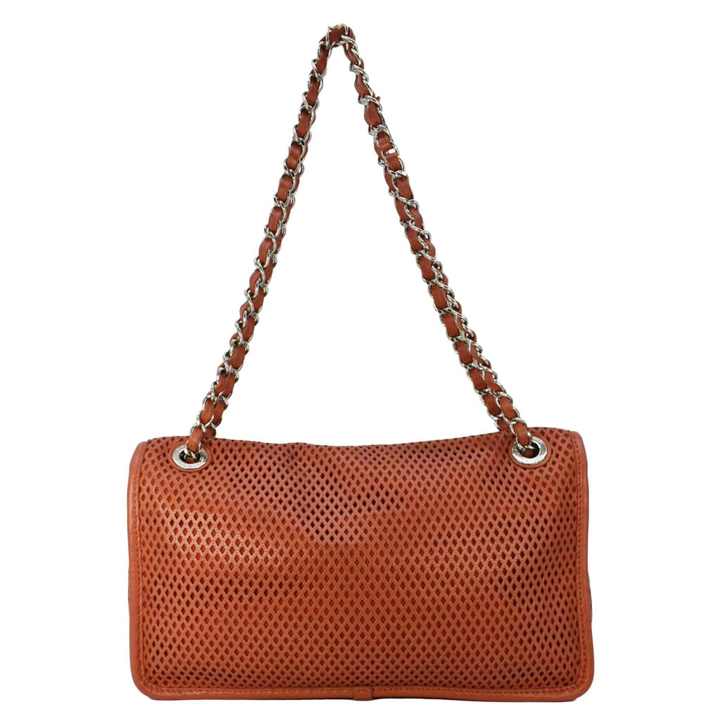 Chanel Up in the Air Classic Flap Perforated Calfskin Shoulder Bag Orange