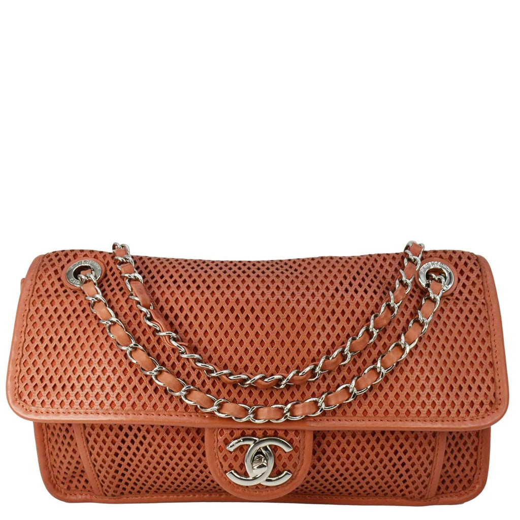 Chanel Up in the Air Classic Flap Perforated Calfskin Shoulder Bag Orange