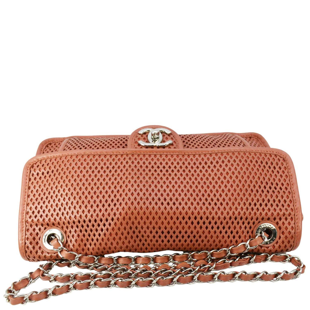Chanel Up in the Air Classic Flap Perforated Calfskin Shoulder Bag Orange