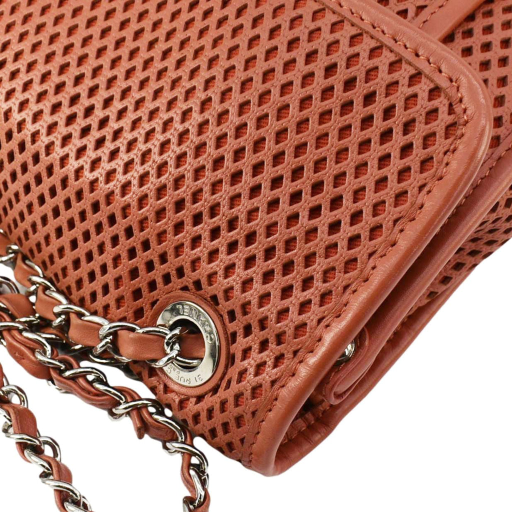 Chanel Up in the Air Classic Flap Perforated Calfskin Shoulder Bag Orange