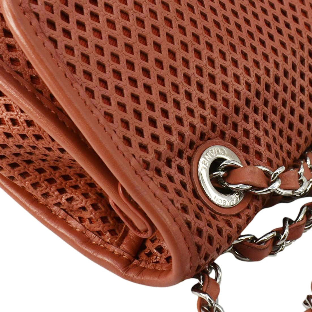 Chanel Up in the Air Classic Flap Perforated Calfskin Shoulder Bag Orange