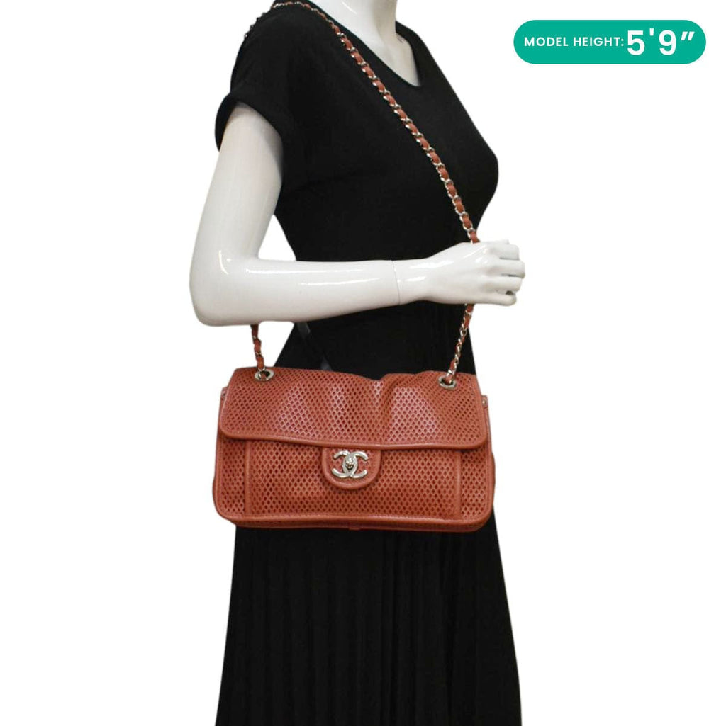 Chanel Up in the Air Classic Flap Perforated Calfskin Shoulder Bag Orange