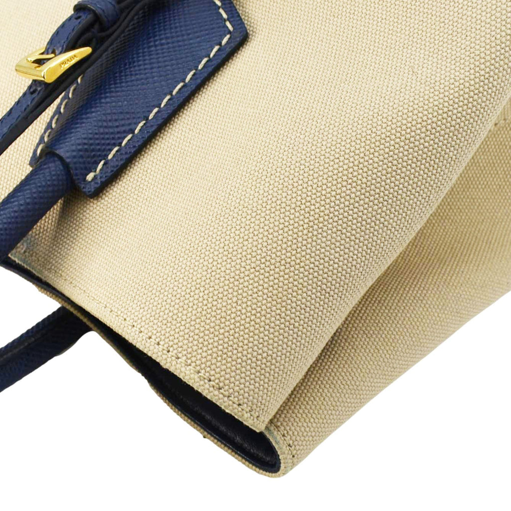 PRADA Double Handle Canvas Tote Shoulder Bag Beige
