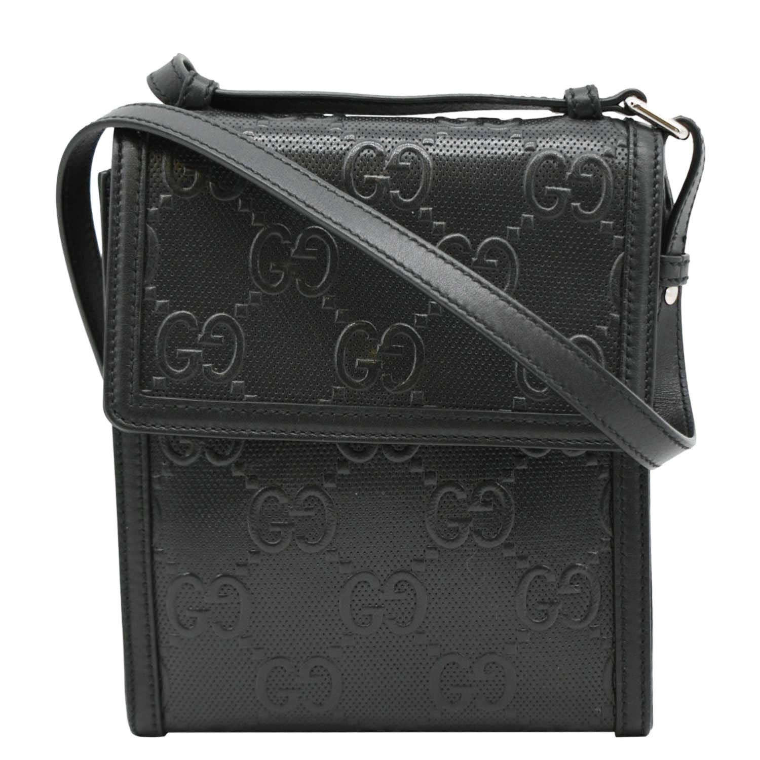 GUCCI Gucci Embossed Leather Messenger Bag Black 625782