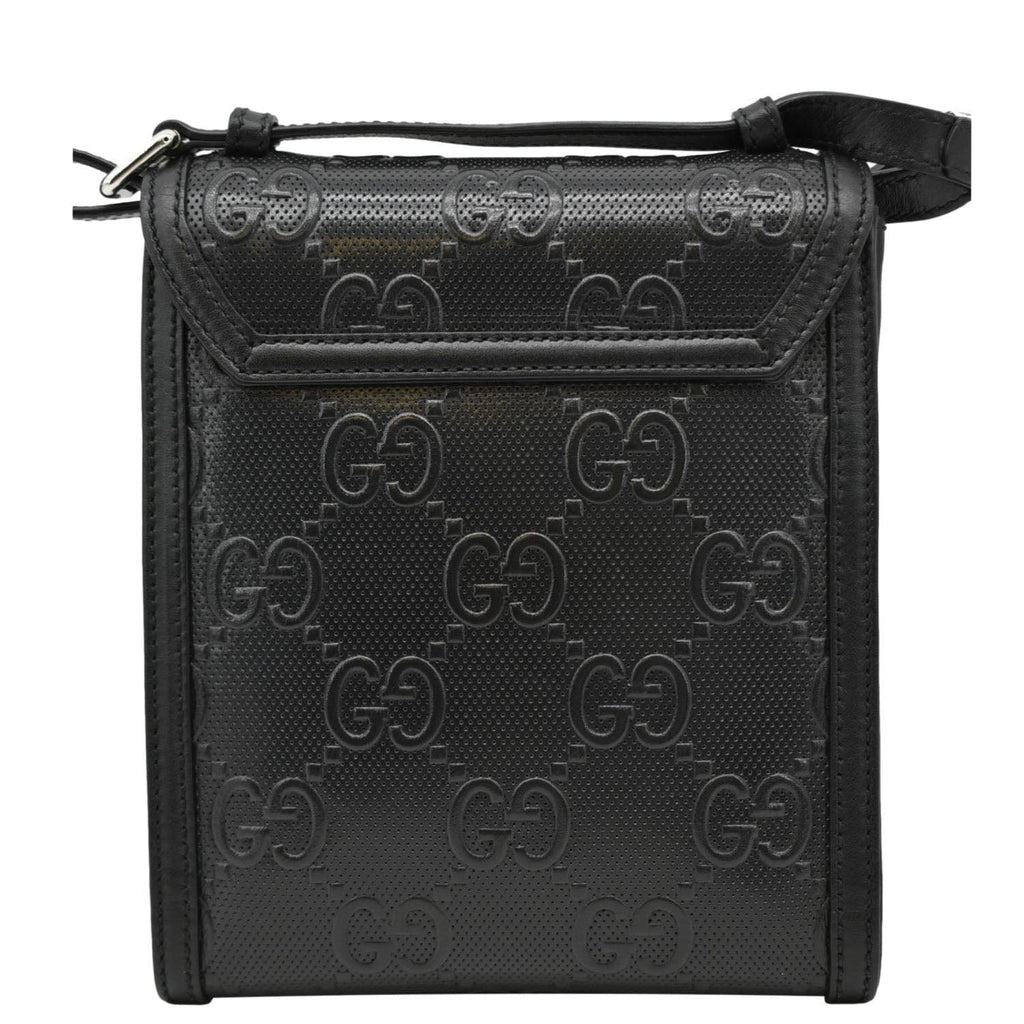 GUCCI Gucci Embossed Leather Messenger Bag Black 625782