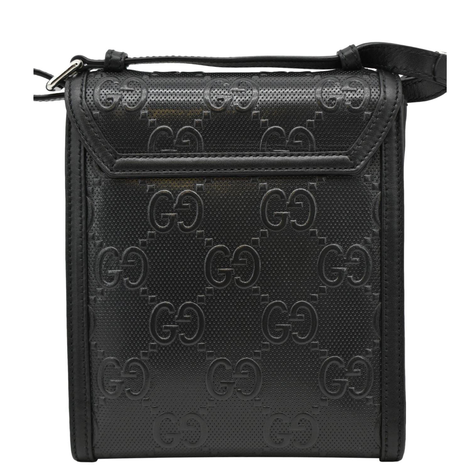 GUCCI Gucci Embossed Leather Messenger Bag Black 625782