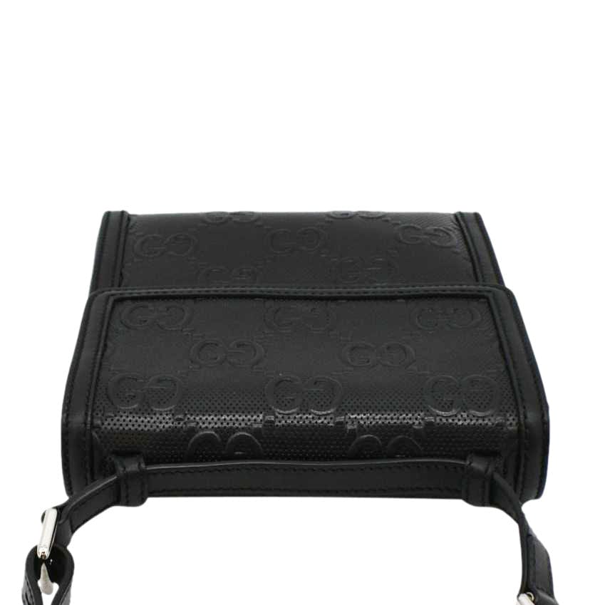 GUCCI Gucci Embossed Leather Messenger Bag Black 625782