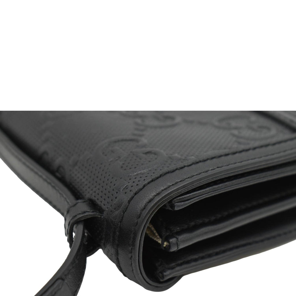 GUCCI Gucci Embossed Leather Messenger Bag Black 625782