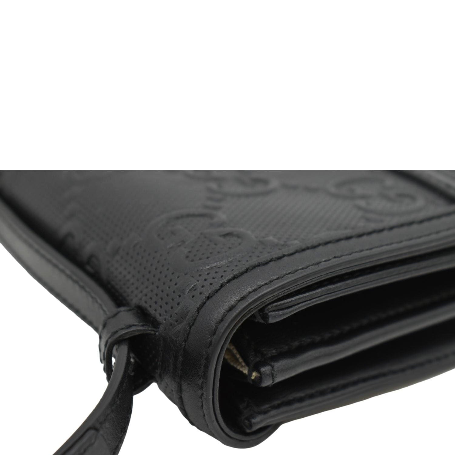 GUCCI Gucci Embossed Leather Messenger Bag Black 625782