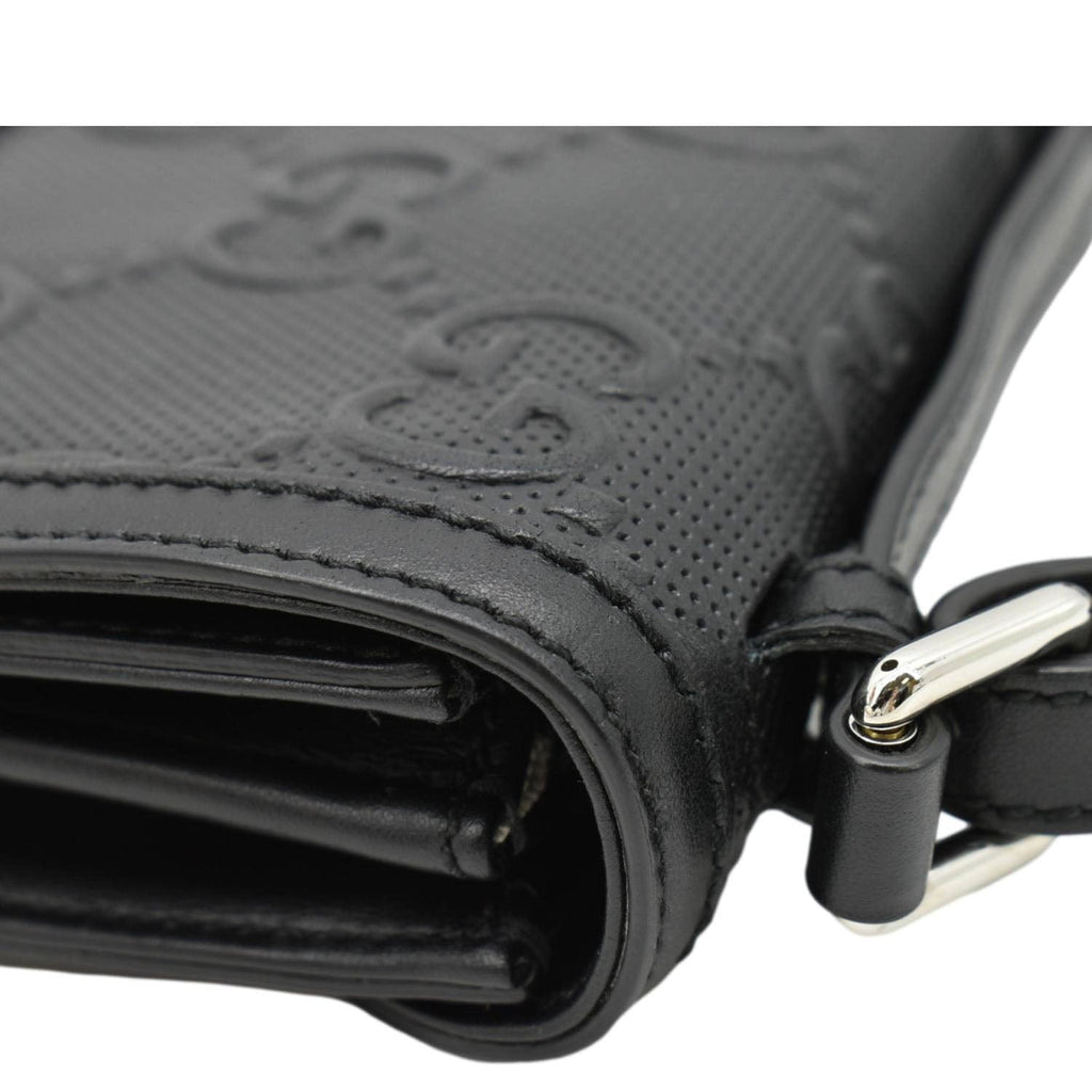GUCCI Gucci Embossed Leather Messenger Bag Black 625782